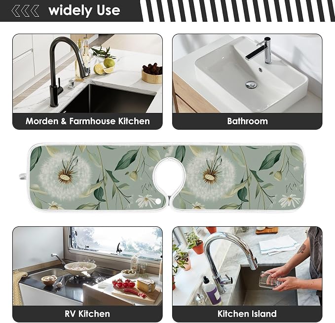 Sage Green Dandelion Mint Green Floral Avocado Sink Mat - Image 7