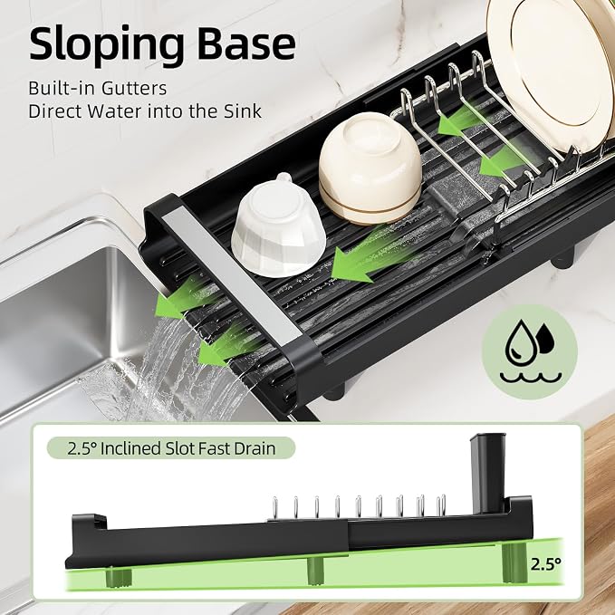 TOOLF Small Dish Drying Rack, Expandable and Space-Saving, Matte Black | Mini - Image 5