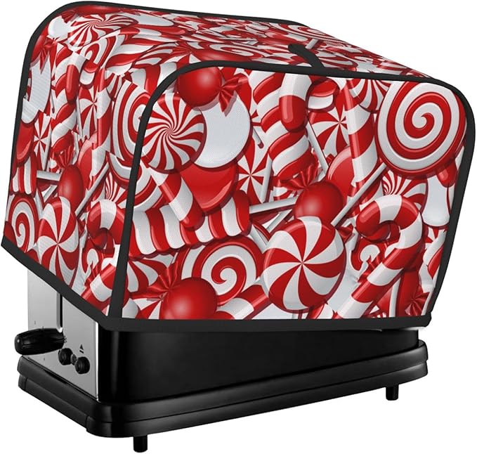 Red And White Christmas Candy Canes 2 Slice Toaster Cover, Waterproof Toaster Dust Cover Bread Maker Protective For Small Kitchen Appliance Dining Room Home Table Decor Gifts