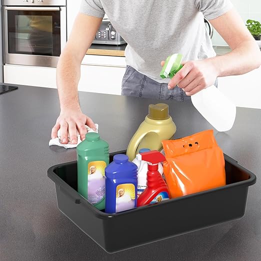 Black Small Plastic Bus Tubs, 8 L Food Service Bus Tub Box, 5 Packs