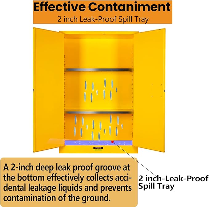 73" H × 49" D × 23" W Flammable Storage Cabinet, Fireproof Chemical Flammable Liquid Storage Cabinet, for Industrial and House, Yellow