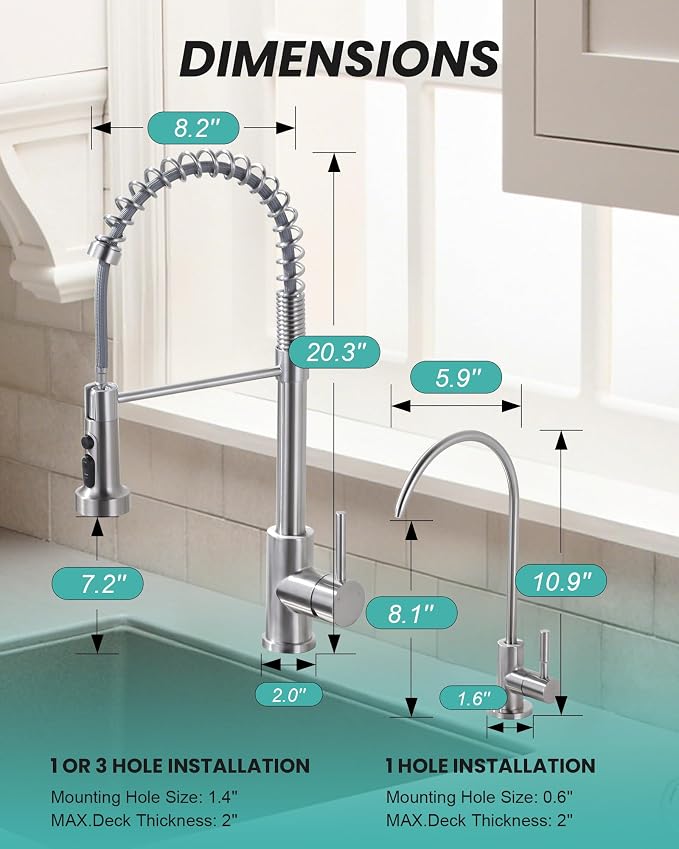 Kitchen Faucet and Water Filter Faucet: Stainless Steel Kitchen Sink Faucet - Image 7