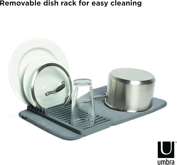 Umbra Udry Dish Drying Rack, Folding Dish Drainer Mat, Dark Grey | Absorbent - Image 4