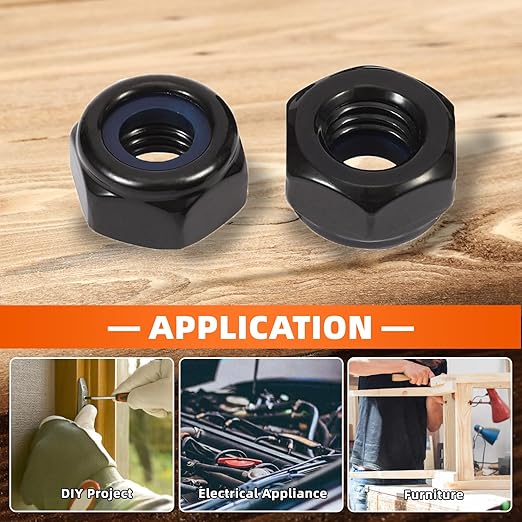 MewuDecor 1/4-20 Nylon Insert Hex Lock Nuts Locknuts, 304 Stainless Steel 18-8, Black Oxide, 25 PCS
