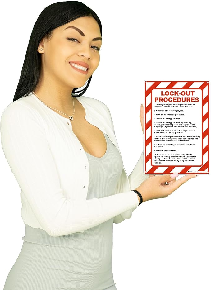 Brimar - 7" x 10" - Lock-Out Procedures Sign - Polyethylene Plastic - Easy Installation - Workplace Safety
