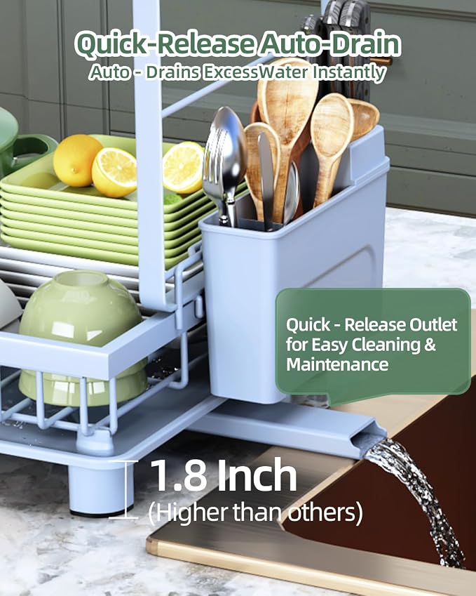2-Tier Dish Drying Rack for Kitchen Counter, Space-Saving, Auto Drain Spout - Image 5