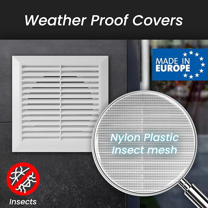 Repa Market 6 Inch (Opening) White Air Vent Cover - Plastic Fresh Air Intake Vent for Round Duct - Register Vent Cover with Mesh Screen - Wall or Ceiling HVAC Return Air Register - Modern Soffit Vents