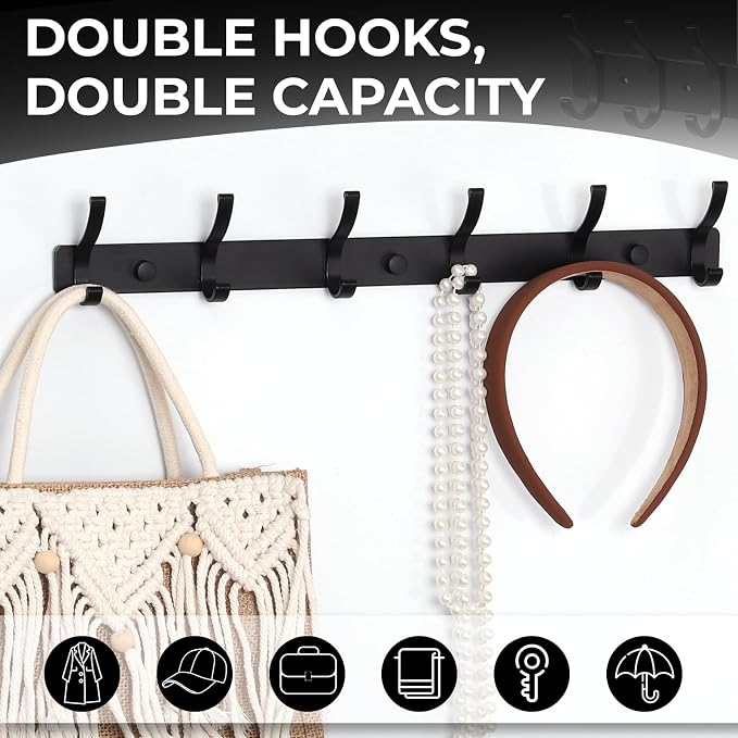 Wall Mount Coat Rack 1 Pack, Smooth Hook Edges, Screw Installation, Double - Image 4