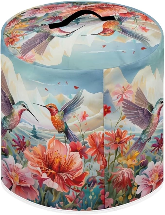 Hummingbird Floral Air Fryer Cover Washable Pressure Cooker Dust Cover for 3 Qt Small Kitchen Appliance Cover with Top Handle Dust Protection Bread Cover