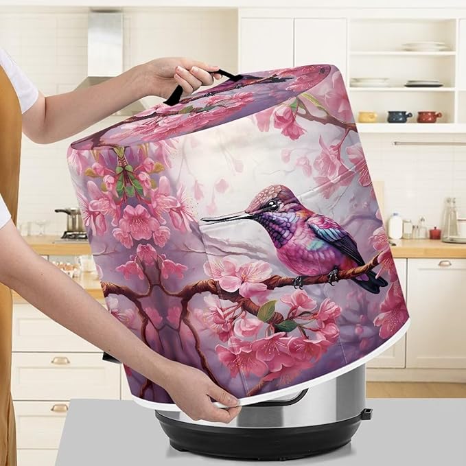 Flashideas Pink Flower Pressure Cooker Cover for Women Dust-proof Cover for Rice Cooker Air Fryer Kitchen Appliance Covers with Top Handle and Pocket Home Kitchen Decor Gifts for Friends