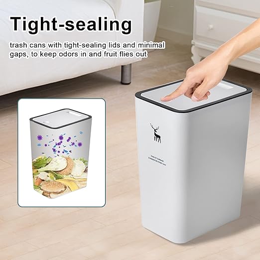 XPIY Trash Can with Lid, 2 Pack 4 Gallons/15 Liters Garbage Can with Press Top, Small Trash Can Dog Proof, Plastic Trash Bin, Waste Basket for Bathroom|Kitchen|Bedroom|Office (1, WhiteWhiteWhite)