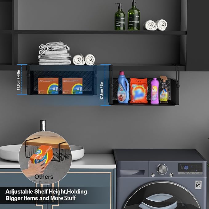 AmonHouseware 2Pack Under Shelf Basket, Adjustable Hanging Holder - Image 3