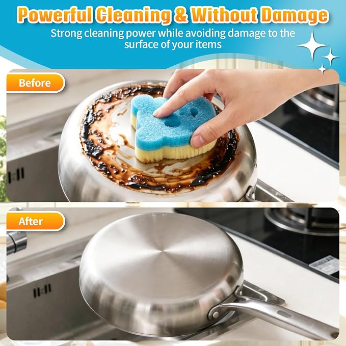 12 Pack Scrub Sponges for Dishes, Dual-Sided Temperature-Responsive Scrubber - Image 4