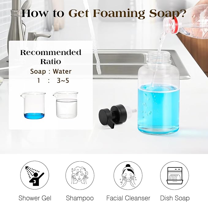 Luxspire Glass Foaming Soap Dispenser 15oz Hand Soap Bottle, 2 Pack | Anti-drip - Image 6