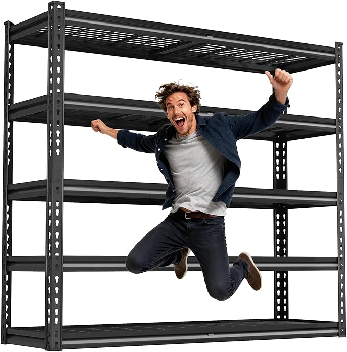 48" W Garage Shelves, 5-Tier Heavy Duty Garage Shelving Load 3030LBS, Adjustable Metal Storage Shelves, Wire Shelving for Warehouse,Industrial,Workshop,Basement, 48" W x 24" D x 72" H