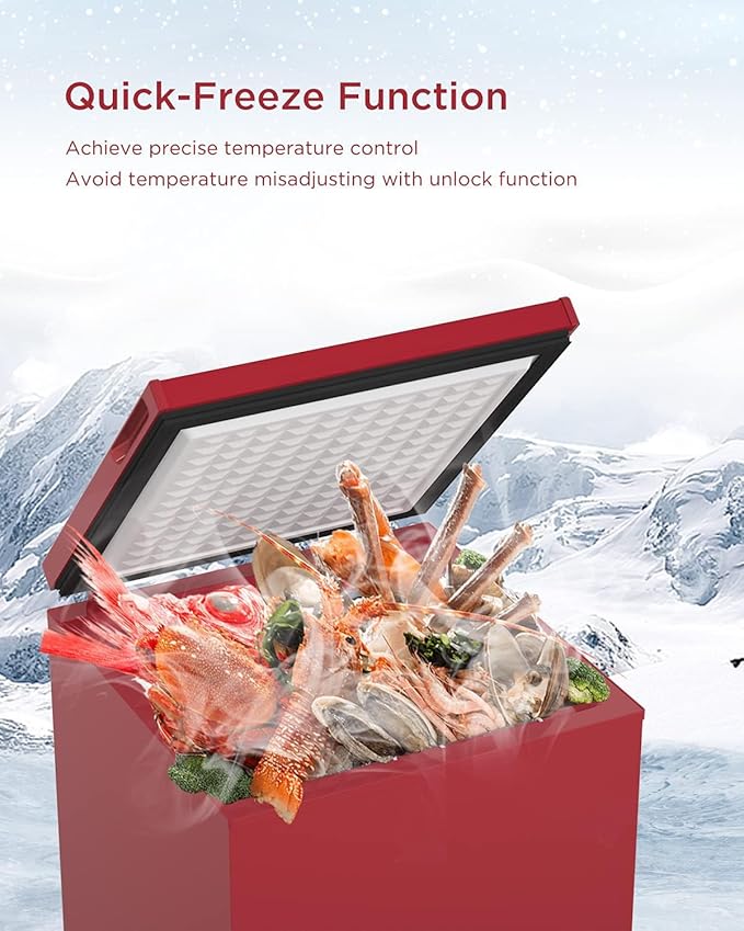 3.5 Cu Ft Chest Freezer - Super-Low Temperature - 2 Removable Baskets - Electronic Control 14℉ to -40℉- Red