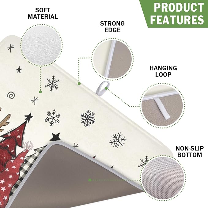 Giwawa Winter Snowman Gnome Dish Drying Mat Xmas Tree Dishes Pad 16"x18" - Image 3