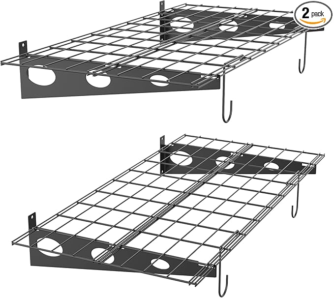TORACK Garage 24 x 48 in/2 x 4 ft Wall Shelves, Heavy Duty Wall Mounted Wire Shelves for Garage Floating Shelf(Black, Pack of 2)