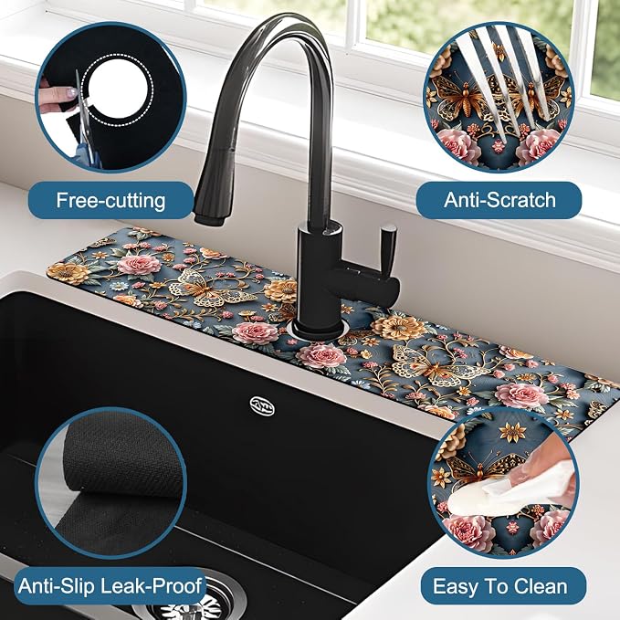 Faucet Mat for Kitchen Sink Absorbent Splash Guard Bathroom 23.5"X5.5" - Image 4