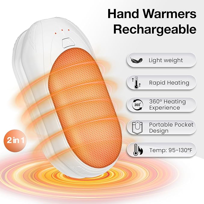 AI Hand Warmers Rechargeable 2 Pack, AI Smart Chips Electric Hand Warmers, 20Hrs Long Safe Heat, Portable Pocket Heater, Gifts for Christmas, Outdoor, Hunting, Golf, Camping Accessories