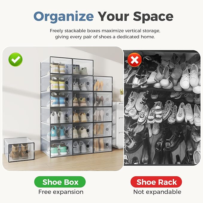 DUMOS Shoe Storage Boxes, 15 Pack Stackable Clear Shoe Containers - Image 7