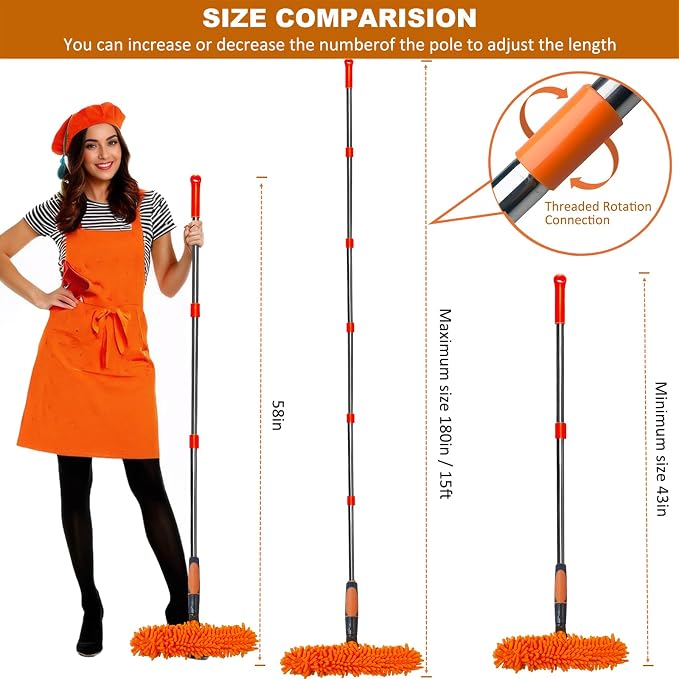 20 ft+ Reach Squeegee Window Cleaner Duster 2 in 1 Rotatable Window Cleaning - Image 4