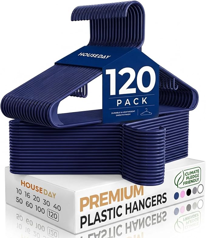 HOUSE DAY Blue Plastic Hangers 120 Pack, Slim Space-Saving Clothes Hangers | by HOUSE+DAY