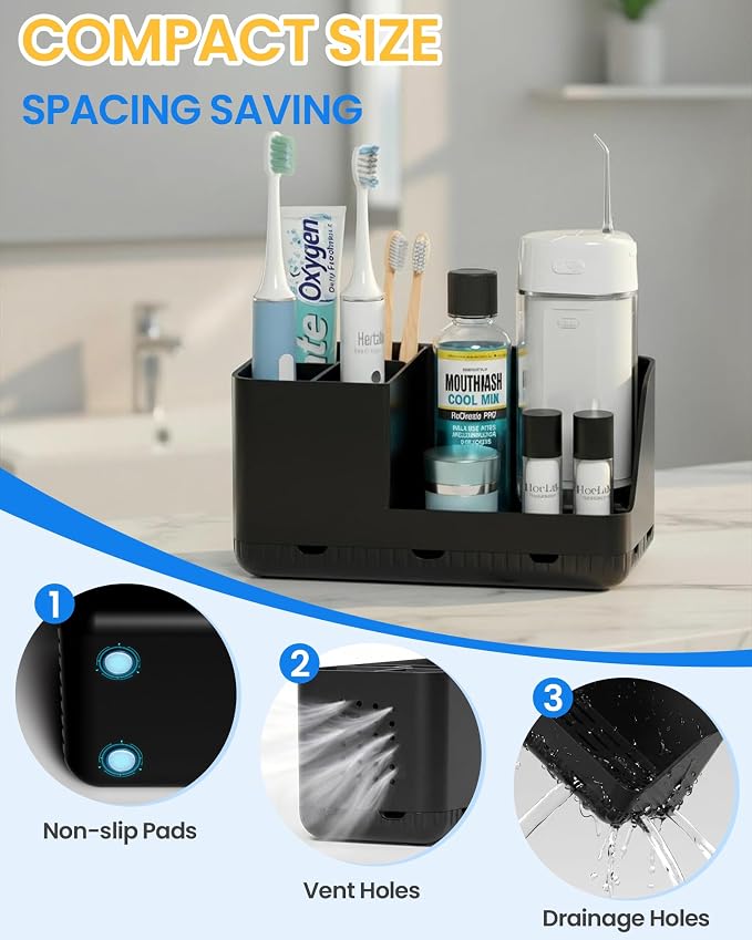 Toothbrush Holder Bathroom Counter Organizer & Storage Detachable | Anti-Slip - Image 4