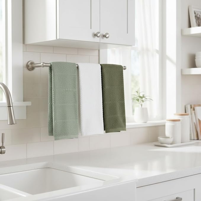 Sage White Dark Green Kitchen Dish Towels, 100% Cotton - Image 9