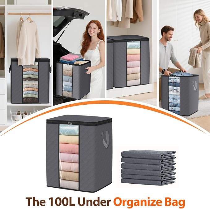 SpaceWhisper 6 Pack 100L Clothes Storage, Foldable Storage Bags, - Image 6