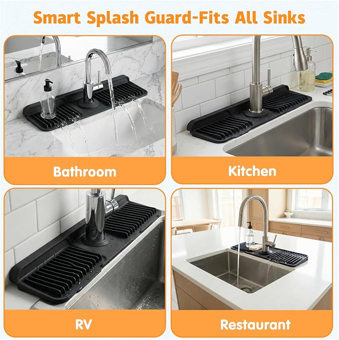 Silicone Faucet Mat for Kitchen Sink, fits kitchen & bathroom sinks; food-grade - Image 7