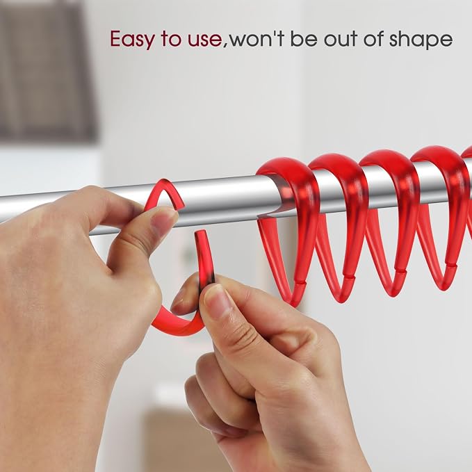Top-spring Red Shower Curtain Hooks 12Pcs Drop Shaped Hooks - Image 2