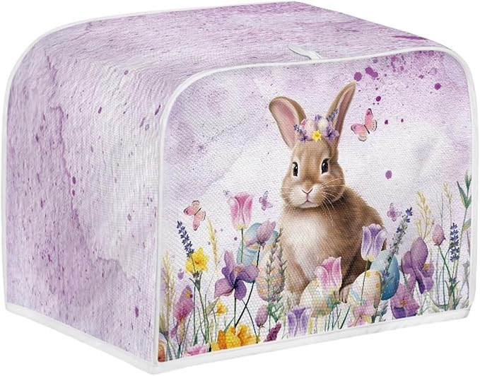 Bunny Flower Print 2 Slice Toaster Cover Fingerprint Protection Waterproof Stain Resistant Toaster Dust Protector