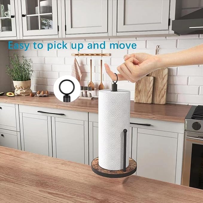 OROPY Paper Towel Holder Countertop, Heavy Duty Wood Base, Farmhouse Style - Image 3
