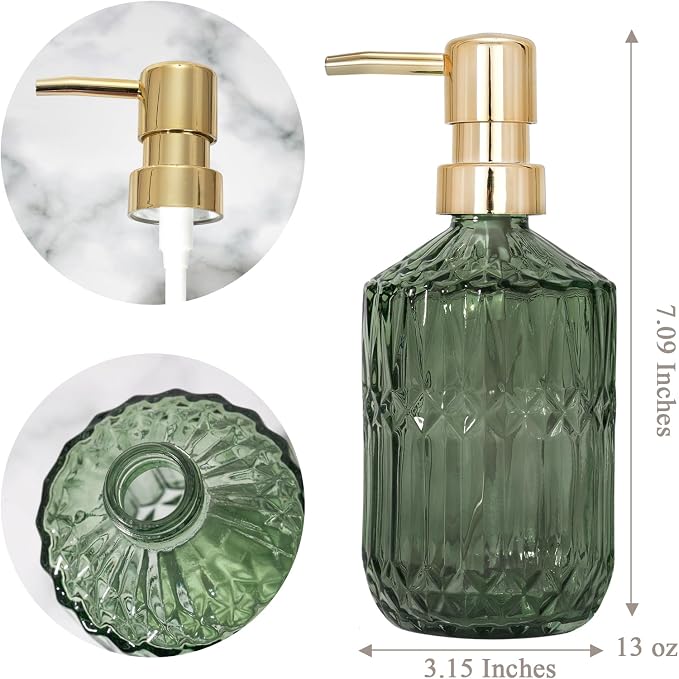Glass Soap Dispenser Green Bottle Plastic Pump - Image 3