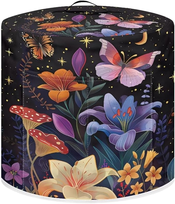 Air Fryer Cover Dust Cover, Machine Washable Appliance Covers for 6 Quart Air Fryer & Pressure Cooker Kitchen Appliance Accessories with Pockets, Butterfly Flower