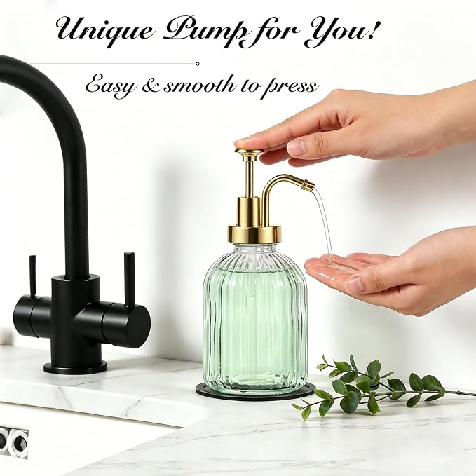 SheeChung 12oz Clear Glass Liquid Soap Dispenser, 2 Pack | Elegant Hand Soap - Image 4