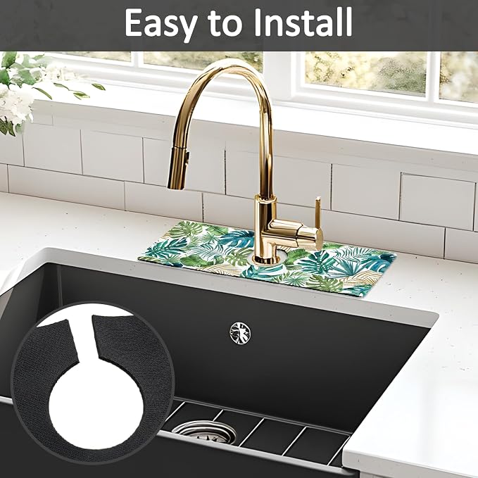 2PCS 15" X 5.5" Kitchen Sink Splash Guard Faucet Mat Leaf Super Absorbent Fast - Image 5