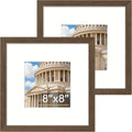 Vittanly 8x8 Picture Frame Set of 2, Solid Wood Frame for Wall or Tabletop, Display Photo 4x4 with Mat or 8x8 without Mat, Brown