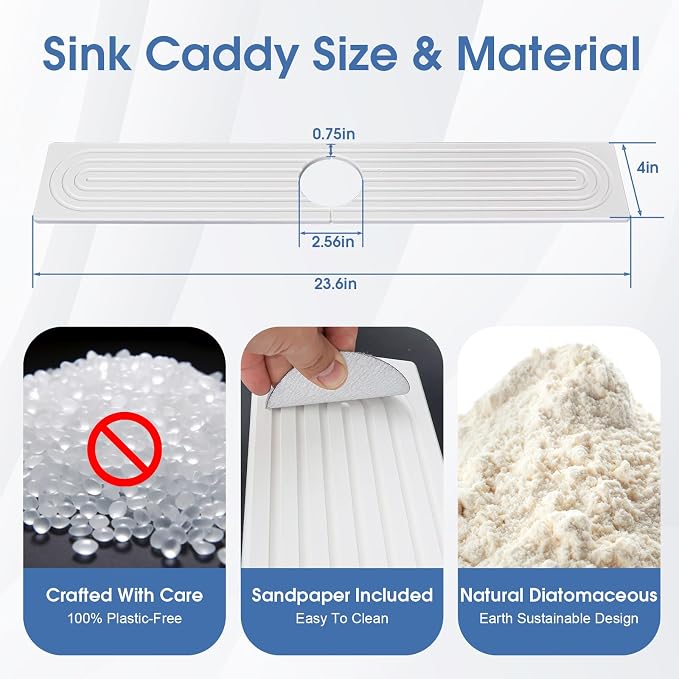 Faucet Mat for Kitchen Sink, Diatomite Drying Stone Mat Sink Protector - Image 3