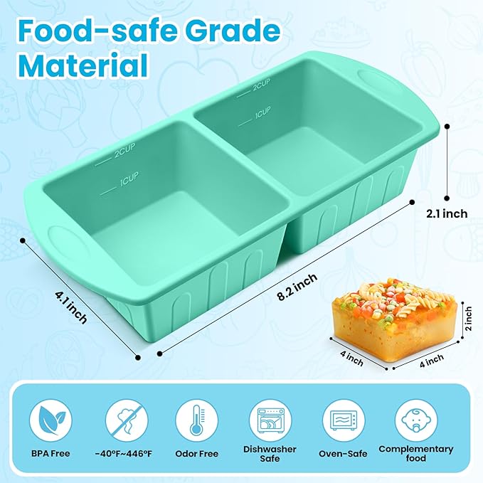 2 Pack Silicone Freezer Trays With Lid For Easy Storage Silicone Soup Freezer Molds 2 Cup ，Perfect For ice cube tray Freezing Broth Sauces Store Leftovers , Leakproof, Easy Release Dishwasher Safe