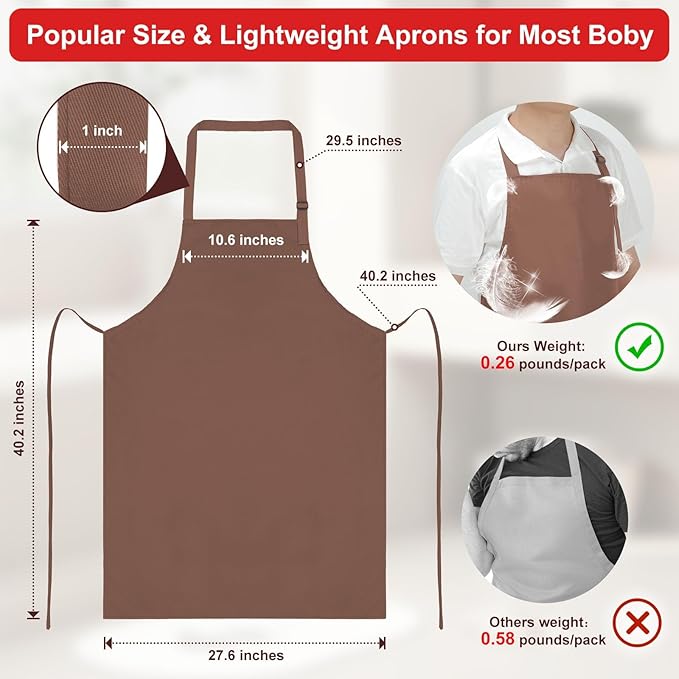 3-Layer Waterproof Apron - Pocket-Free Hygienic Design for Dishwashing & Dog Grooming - Lightweight Durable Protection for messy Kitchen Cooking, Baking, for Men & Women (3 Pack,Brown)