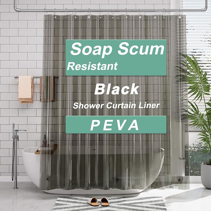 AmazerBath Transparent Black Shower Curtain Liner, 72x72 Shower Liner, by AmazerBath