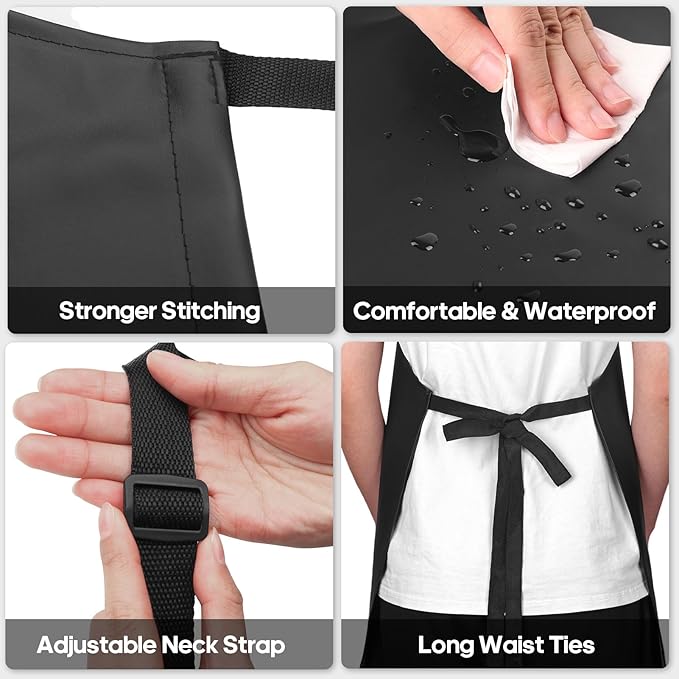 Gotega 3 Pack Waterproof Rubber Vinyl Apron Adjustable Bib Apron - Cooking Kitchen Apron for Women Men Chef Heavy Duty Work Apron for Dishwashing Lab Butcher Black