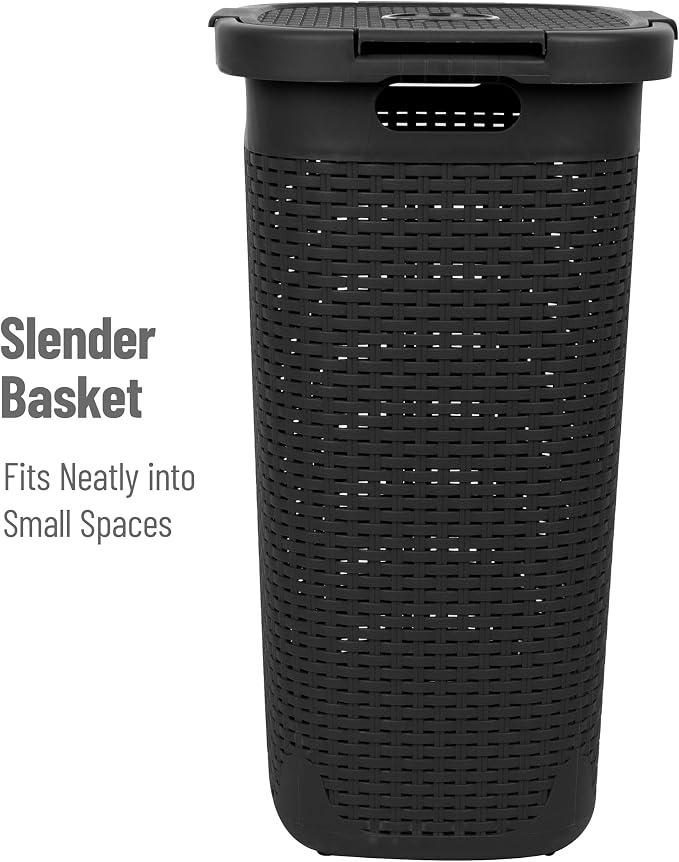 Mind Reader 60L Slim Laundry Hamper, Clothes Basket, Wicker Design, 17.65"L x - Image 6
