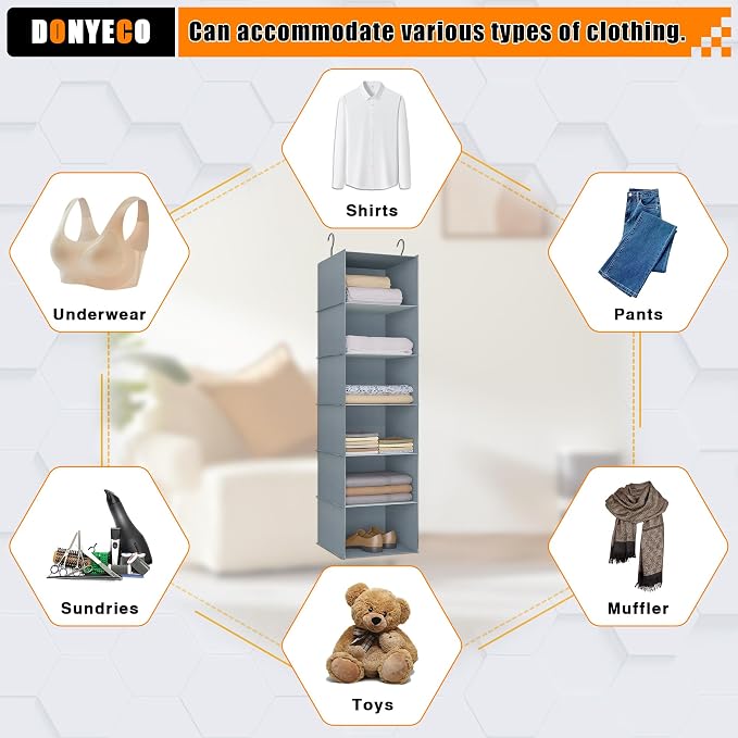 Hanging Closet Organizer 6-Shelf, Oxford Fabric Wardrobe Storage, shoes & - Image 8