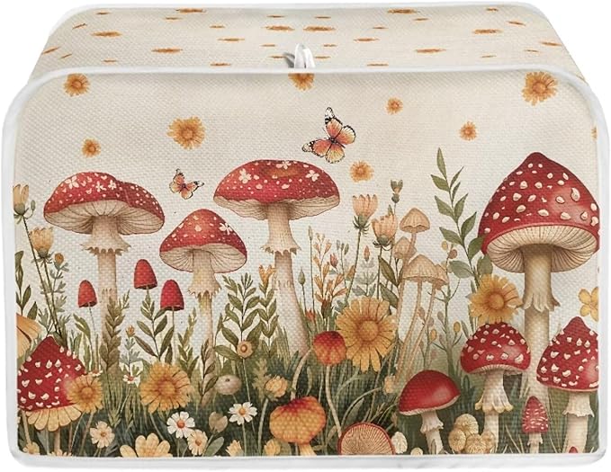 Mushroom Daisy Butterfly Toaster Cover 2 Slice Bread Maker Protectors Covers Waterproof Appliance Toasters Protectors with Handle for Home Kitchen Decor