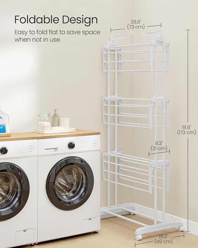 SONGMICS Clothes Drying Rack 4-Tier, Foldable Laundry Rack, Steel | Indoor - Image 7