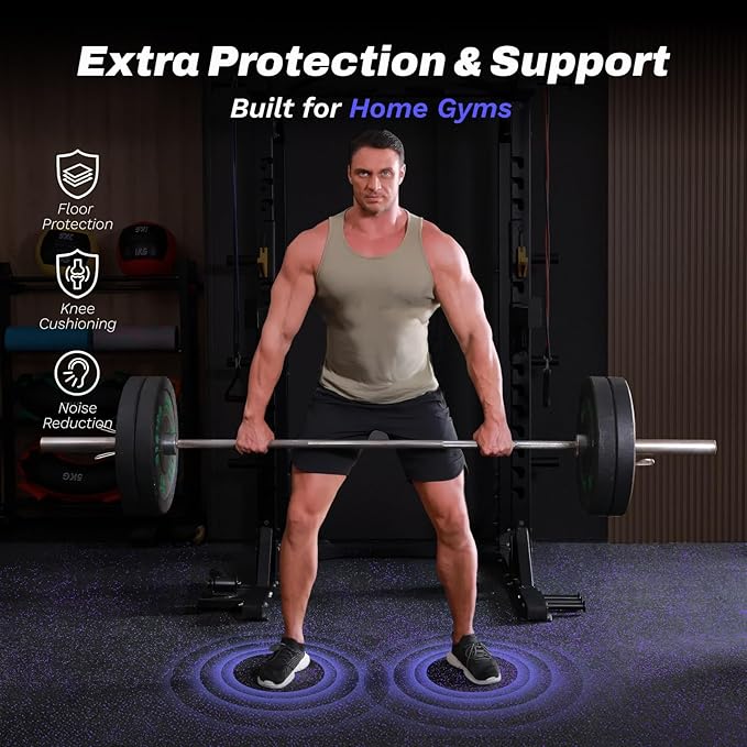 AIRHOP 0.56in Thick 96 Sq Ft Exercise Equipment Mats, 24 Tiles Upgraded Rubber Top with High Density EVA Foam, Large Interlocking Puzzle Gym Flooring for Home Gym, Heavy Weight Workout, 24 x 24in