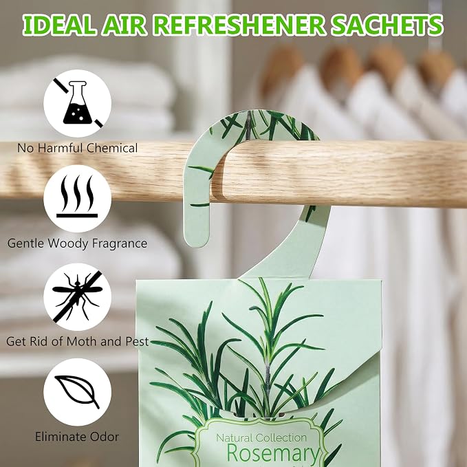 24 Pack Rosemary Sachets for Drawers and Closets, Natural Closet Freshener - Image 4